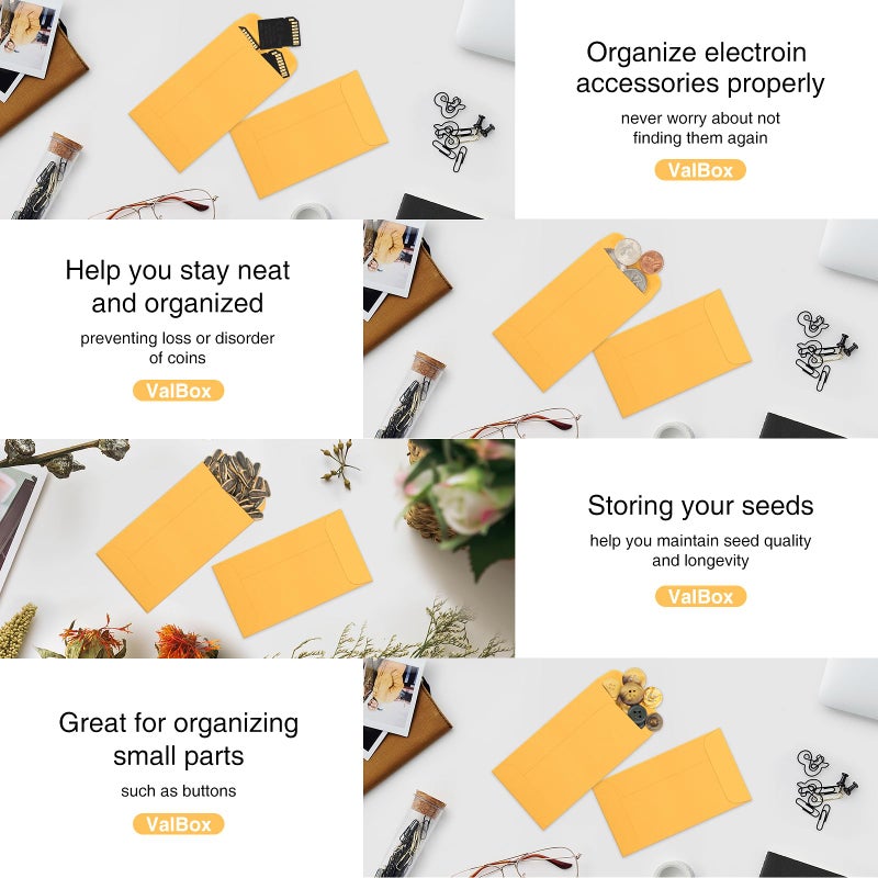 ValBox أظرف فال بوكس للعملات - أظرف أجزاء صغيرة مع لسان لاصق للاستخدام في المنزل أو الحديقة أو المكتب، أظرف بذور كرافت 500 في العلبة (بني، 3 (2.5x4.25 بوصة)) - Image 4